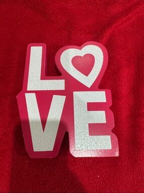 LOVE Block Sign - Pink and White Glitter